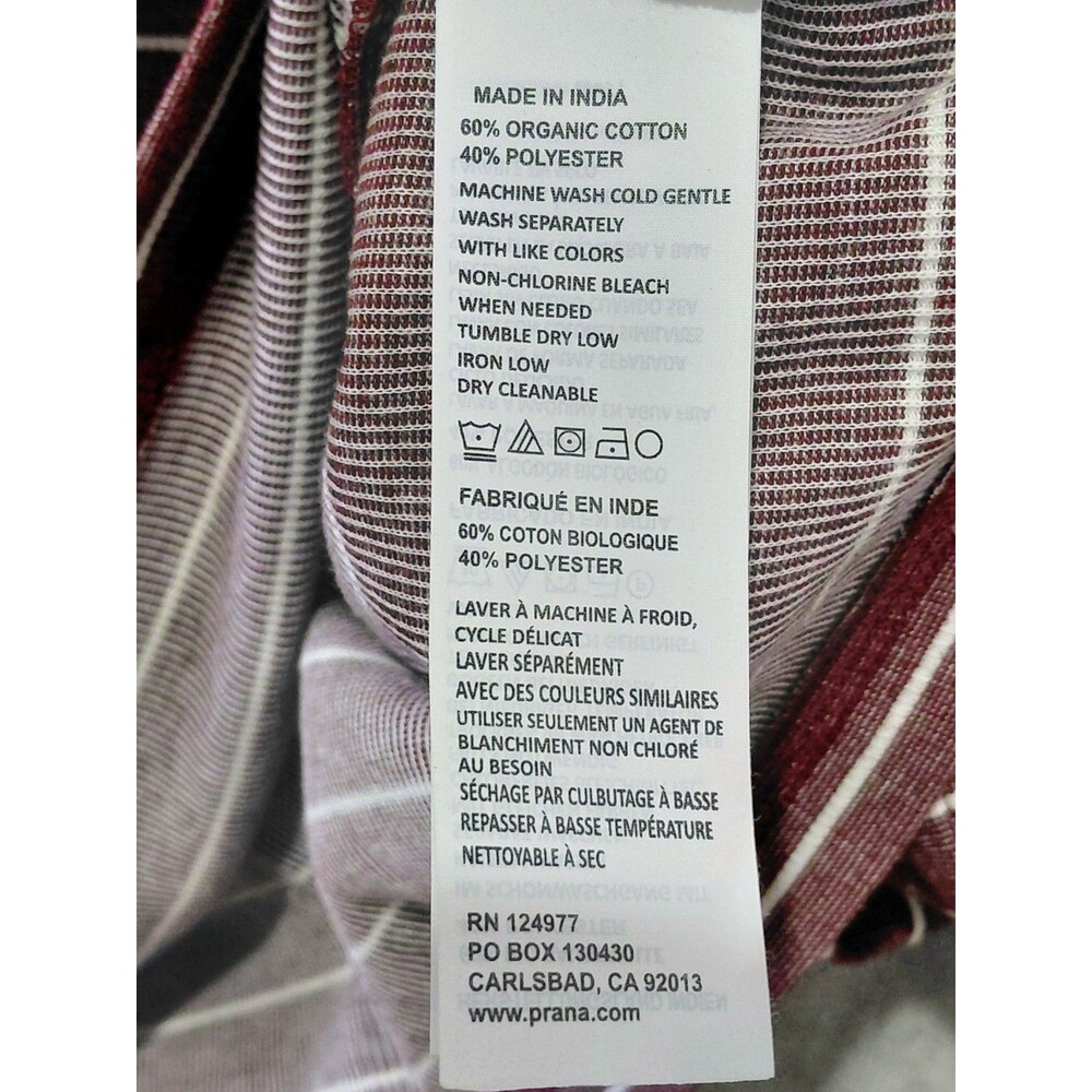 pRana Keller Long Sleeve Striped Shirt Men's Large Organic Cotton Blend Maroon - Picture 5 of 7